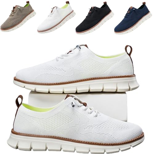 SUSUMZ Wearbreeze-Schuhe für Herren, Bootsschuhe zum Hineinschlüpfen mit Fußgewölbeunterstützung, Business-Oxfords für Freizeitkleidung, Bequeme Mesh-Wanderschuhe, leichte weiche Sohle (41,Weiß) von SUSUMZ