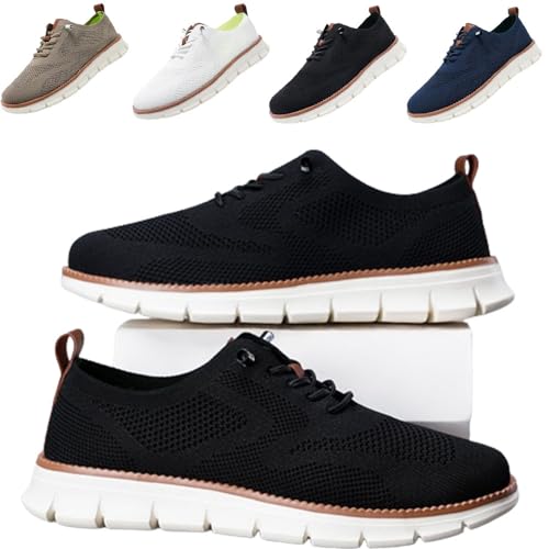 SUSUMZ Wearbreeze-Schuhe für Herren, Bootsschuhe zum Hineinschlüpfen mit Fußgewölbeunterstützung, Business-Oxfords für Freizeitkleidung, Bequeme Mesh-Wanderschuhe, leichte weiche Sohle (42,Schwarz) von SUSUMZ