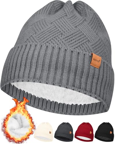 SUTIYO Beanie Mütze Damen mit Fleecefutter Herren Wintermütze Warme Strickmütze Thermo Wollmütze Frauen Mützen (DE/NL/SE/PL, Alphanumerisch, Einheitsgröße, Einheitsgröße, Grau) von SUTIYO