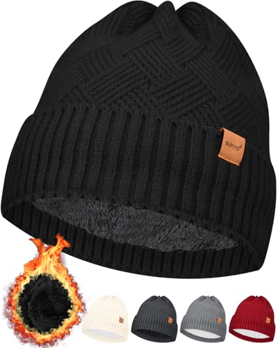 SUTIYO Beanie Mütze Damen mit Fleecefutter Herren Wintermütze Warme Strickmütze Thermo Wollmütze Frauen Mützen (DE/NL/SE/PL, Alphanumerisch, Einheitsgröße, Einheitsgröße, Schwarz) von SUTIYO