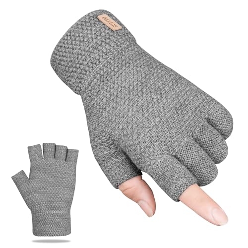 SUTIYO Fingerlose Handschuhe Herren Damen, Kaschmir Strick Handschuhe Warme Ohne Finger, Fingerless Gloves Winterhandschuhe Arbeits Autofahren Radfahren Sport (Grau) von SUTIYO
