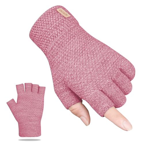 SUTIYO Fingerlose Handschuhe Herren Damen, Kaschmir Strick Handschuhe Warme Ohne Finger, Fingerless Gloves Winterhandschuhe Arbeits Autofahren Radfahren Sport (Rosa) von SUTIYO