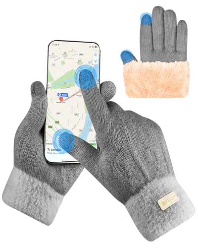 SUTIYO Handschuhe Damen Winter mit Fleece Gefütterte Touchscreen Warme Winterhandschuhe Thermo Strickhandschuhe für Laufen Sport (Grau) von SUTIYO