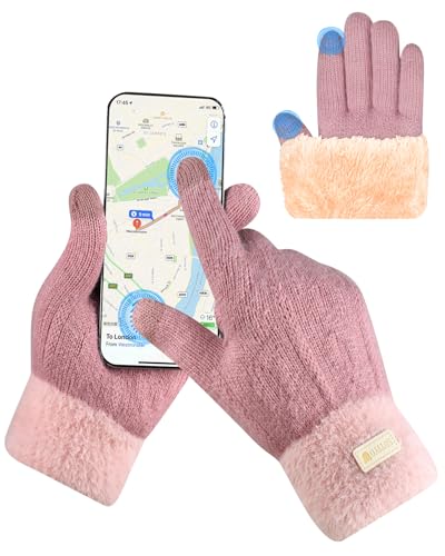 SUTIYO Handschuhe Damen Winter mit Fleece Gefütterte Touchscreen Warme Winterhandschuhe Thermo Strickhandschuhe für Laufen Sport (Rosa) von SUTIYO