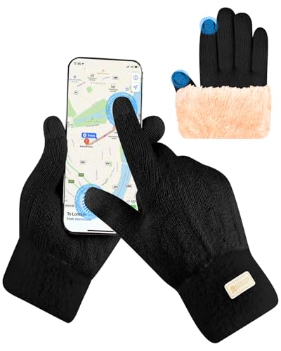 SUTIYO Handschuhe Damen Winter mit Fleece Gefütterte Touchscreen Warme Winterhandschuhe Thermo Strickhandschuhe für Laufen Sport (Schwarz) von SUTIYO