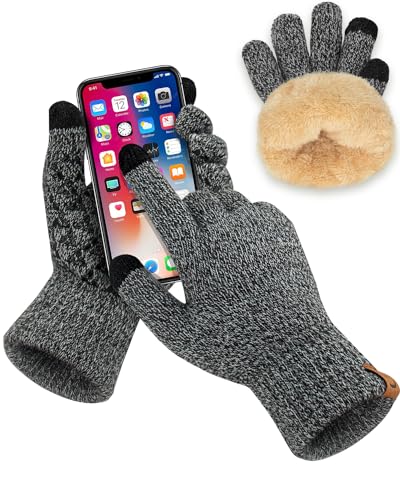 SUTIYO Winter Handschuhe Damen Thermohandschuhe Herren Touchscreen Verdickte Winterhandschuhe mit Warme Fleece Innenfutter Fahrrad Fahren Skifahren (Grau) von SUTIYO