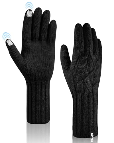 SUTIYO Winterhandschuhe Herren Warme Handschuhe Damen Lange Strickhandschuhe Frauen Touchscreen für Outdoor Sport(Schwarz) von SUTIYO