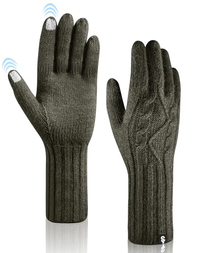 SUTIYO Winterhandschuhe Herren Warme Handschuhe Damen Lange Strickhandschuhe Frauen Touchscreen für Outdoor Sport (grün) von SUTIYO
