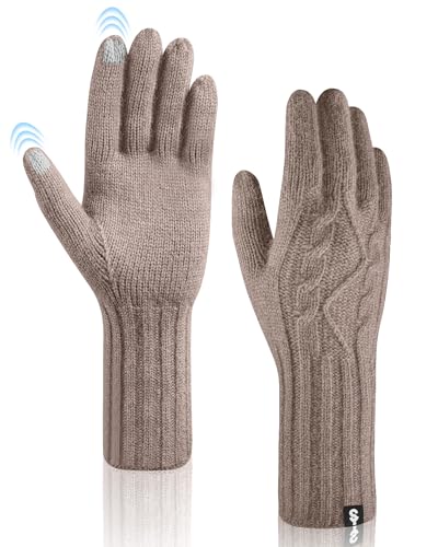 SUTIYO Winterhandschuhe Herren Warme Handschuhe Damen Lange Strickhandschuhe Frauen Touchscreen für Outdoor Sport (khaki) von SUTIYO