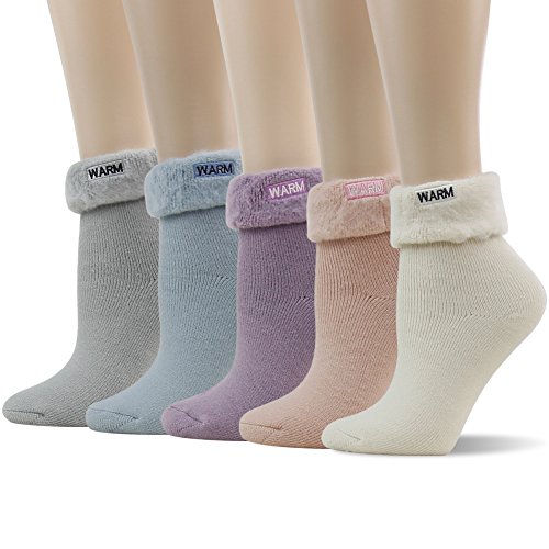 SUTTOS Thermosocken für Damen, warme Winter-Haussocken, dick gepolstert, niedlich, knöchelhoch, 3 Paar von SUTTOS