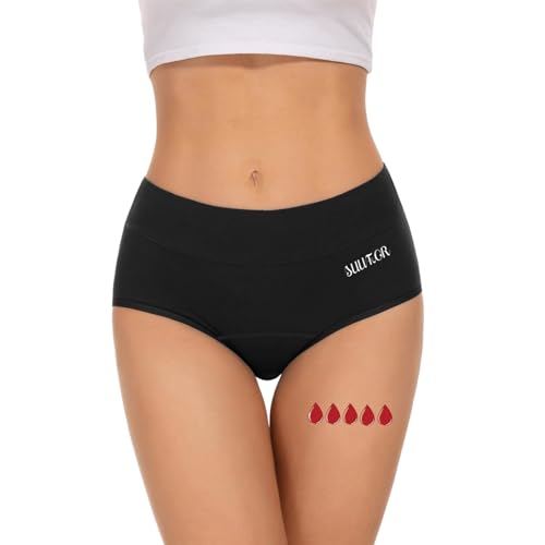 SUUFOR Periodenunterschwäsche Starke Blutung 60ML, Hohe Taille Hohe SaugfäHigkeit Perioden Unterwäsche, Atmungsaktiv Lecksicher Menstruationsunterwäsche MäDchen & Frauen (1 Pack) L von SUUFOR