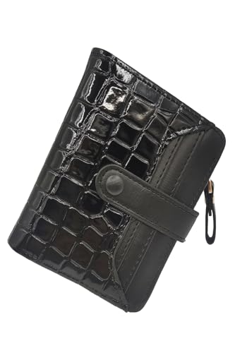 SUVERCH Kleine Damen-Geldbörse aus Leder, RFID-Armband, mit Kartenfächern, Ausweisfenster, Reißverschluss, Münzgeldbörse, Crocodile Grain-Black SUVERCH Kleine Damen-Geldbörse aus Leder, RFID-Armband, mit Kartenfächern, Ausweisfenster, Reißverschluss, Münzgeldbörse, Crocodile Grain-Black von SUVERCH