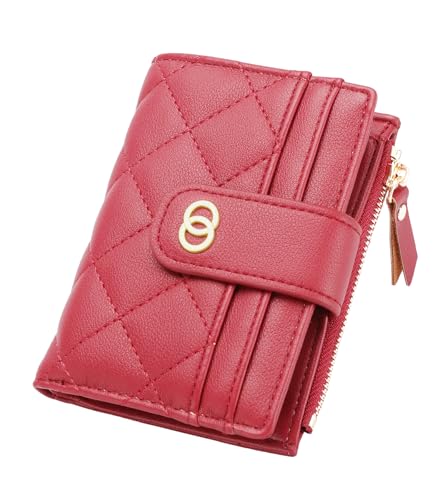 SUVERCH Kleine Geldbörse aus PU-Leder, Kreditkartenhalter, Reißverschluss, kleine Geldbörse, Mini-Münzgeldbörse mit Ausweisfenster, Rot/Ausflug, einfarbig (Getaway Solids) von SUVERCH