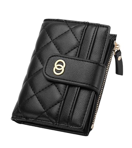 SUVERCH Kleine Geldbörse aus PU-Leder, Kreditkartenhalter, Reißverschluss, kleine Geldbörse, Mini-Münzgeldbörse mit Ausweisfenster, Schwarz von SUVERCH