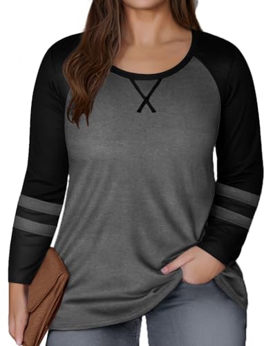 Große Größen Damen Langarmshirt Basic Lässiges Shirt Raglan Ärmel Oberteile von SUWATOIN