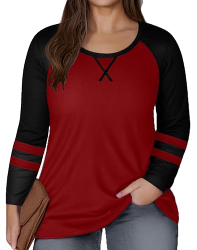 Große Größen Damen Langarmshirt Basic Lässiges Shirt Raglan Ärmel Oberteile von SUWATOIN