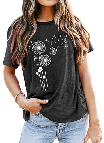 Pusteblume Tshirt Damen Sommer Shirts Rundhals Kurzarm Lässig Basic T Shirts Tops von SUWATOIN