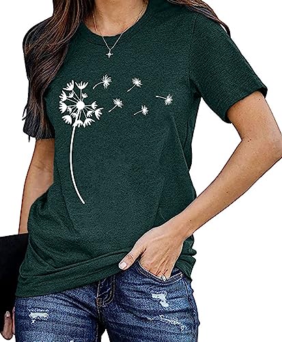 Pusteblume Tshirt Damen Sommer Shirts Rundhals Kurzarm Lässig Basic T Shirts Tops von SUWATOIN