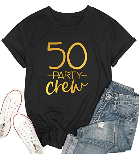 SUWATOIN 50. Geburtstag Geschenke für Frauen T-Shirt 50 Geburtstag Shirts Damen 50 Jahre alt Geburtstag Party Kurzarm Grafik Tees, schwarz 1, Large von SUWATOIN