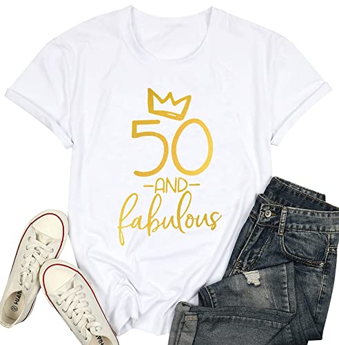 SUWATOIN 50. Geburtstag Geschenke für Frauen T-Shirt 50 Geburtstag Shirts Damen 50 Jahre alt Geburtstag Party Kurzarm Grafik Tees, weiß1, Small von SUWATOIN