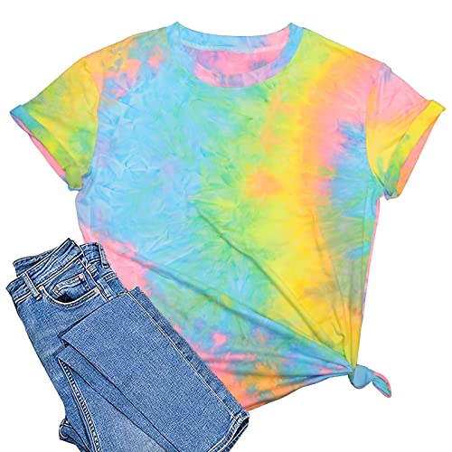 SUWATOIN Batik-T-Shirt für Damen, Sommer, Rundhalsausschnitt, Kurzarm-Shirt, lässig, lockere Passform, Mehrfarbig3, X-Large von SUWATOIN