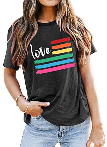 SUWATOIN Gay Pride Regenbogen Herz Shirt LGBT Pride Month T-Shirt Lesben Rundhals Kurzarm, Grau (1), X-Large von SUWATOIN