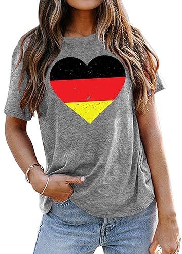 T Shirt Deutschland Flagge Damen Herz Flagge Grafik T-Shirt Kurzarm Shirts von SUWATOIN