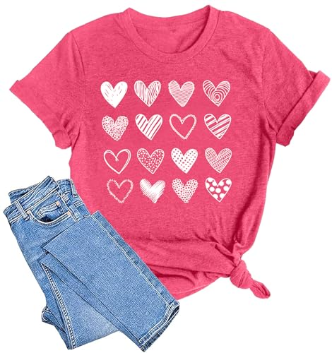 Valentinstag T-Shirt Damen Liebes Herz Grafik Shirts von SUWATOIN