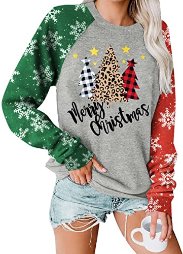 Weihnachts Sweatshirt Damen Merry Christmas Xmas Tree Shirt Langarm Holiday Oberteil von SUWATOIN