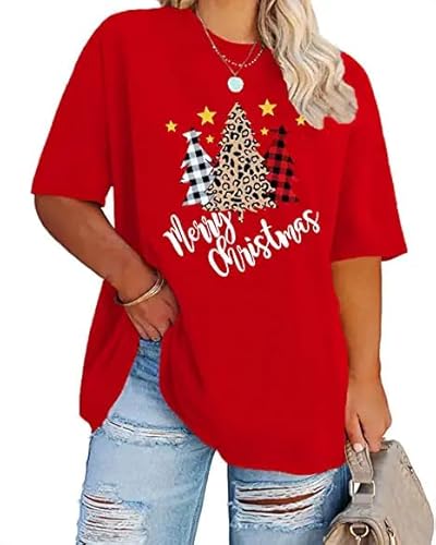 Weihnachts Tshirt Damen Große Größen Xmas Tree Shirts Rundhals Holiday Gifts Oberteile von SUWATOIN