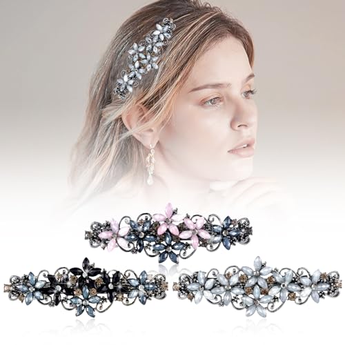 SUWIWKKOA 3 Stück Haarspangen Damen Mädchen Französische Elegante Kristall Strass Haarspangen, Braut Haar Accessoire Glitzernde Mode Haarnadeln Blume Haarschmuck von SUWIWKKOA