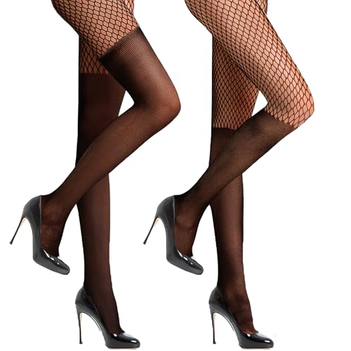 SUWIWKKOA Netzstrümpfe Für Damen - 2pcs Schwarze Overknees Strumpfhose Damen Dünne Strümpfe Strumpfhose Overknee Socken Fischnetz Für Den Täglichen Gebrauch Und Partykleidun von SUWIWKKOA