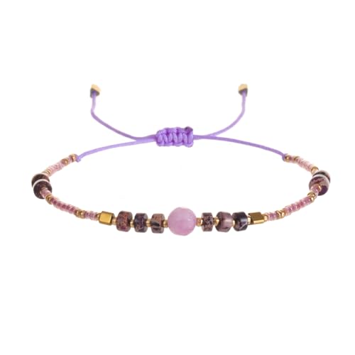 SUXUMHAO Handgefertigte Boho-Steinperlen-Armbänder für Damen, niedliche Rocailles-Perlen, verstellbares Seil-Armband, Sommer, Strand, Schmuck, Geschenke, lila von SUXUMHAO