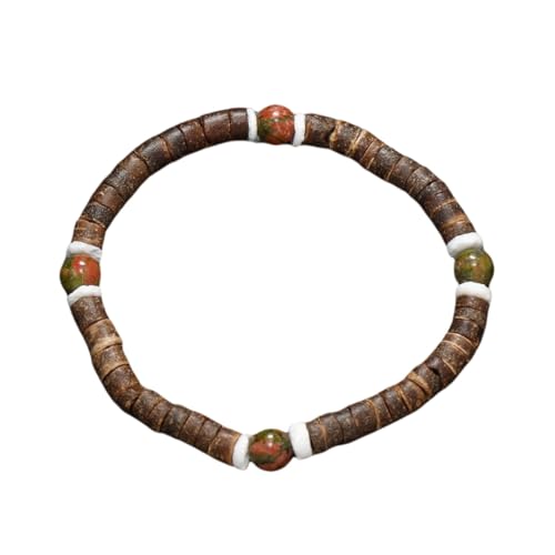 SUXUMHAO Handgefertigtes Kokosnussschalen-Perlenarmband zum Stapeln, handgefertigtes geflochtenes gewebtes verstellbares Armband für Damen und Herren - F von SUXUMHAO