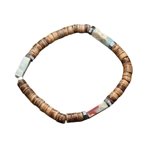 SUXUMHAO Handgefertigtes Kokosnussschalen-Perlenarmband zum Stapeln, handgefertigtes geflochtenes gewebtes verstellbares Armband für Damen und Herren von SUXUMHAO