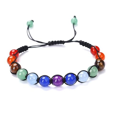 SUXUMHAO Handgefertigtes Perlenarmband, geeignet für Männer und Frauen, 13 Stück 8 mm Natursteinperlen, 7-farbige Steinperlen, handgefertigtes gewebtes Armband (B-Stil, bunt) von SUXUMHAO