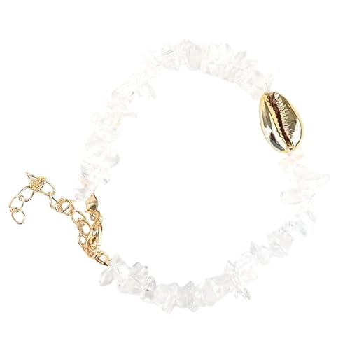 SUXUMHAO Handgefertigtes Perlenarmband, geeignet für Männer und Frauen, Naturstein Conch Shell Gold Armband, Ocean Style Handgefertigtes Steinarmband Verstellbar (Weiß) von SUXUMHAO