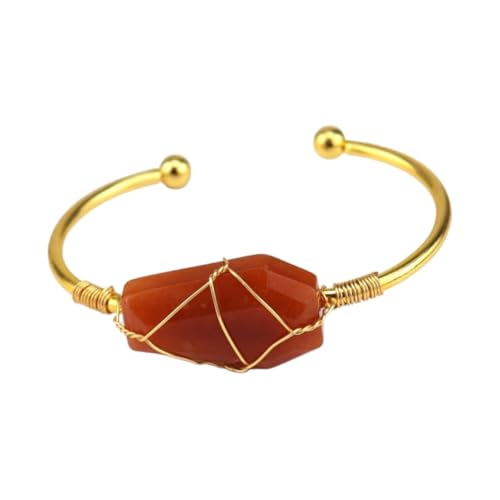 SUXUMHAO Handgefertigtes Perlenarmband, geeignet für Männer und Frauen, handgefertigtes Gold-Kupferdraht-umwickeltes Naturkristall-Hexaeder Armband, Original-Stein-Kristall-Armband (Rot) von SUXUMHAO