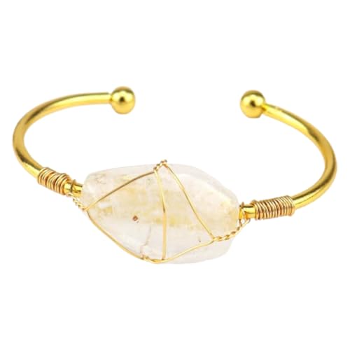 SUXUMHAO Handgefertigtes Perlenarmband, geeignet für Männer und Frauen, handgefertigtes Goldkupferdraht umwickeltes Naturkristall-Hexaedrisches Armband, Original-Stein-Kristall-Armband (transparentes von SUXUMHAO