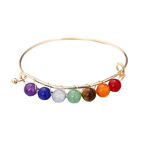 SUXUMHAO Handgefertigtes Perlenarmband, geeignet für Männer und Frauen, handgefertigtes gedrehtes Naturstein-Armband mit sieben farbigen Steinen (A-Stil Gold) von SUXUMHAO