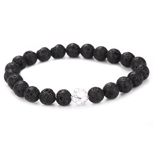 SUXUMHAO Handgefertigtes Perlenarmband, geeignet für Männer und Frauen, natürliches Vulkanstein-Perlenarmband (schwarz + weiß) von SUXUMHAO