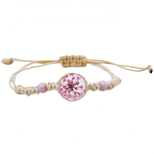 SUXUMHAO Handgefertigtes Perlenarmband, geeignet für Männer und Frauen, transparenter Kristall, Lebensbaum, Blume, gewebtes Seilarmband mit dehnbarem Armband (dunkelrosa) von SUXUMHAO