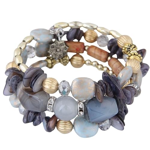 SUXUMHAO Sommer-Boho-Retro-Stil, mehrschichtig, unregelmäßige Perlen mit Blumen-Charm-Armbändern, ethnischer Schmuck für Damen, Grau von SUXUMHAO