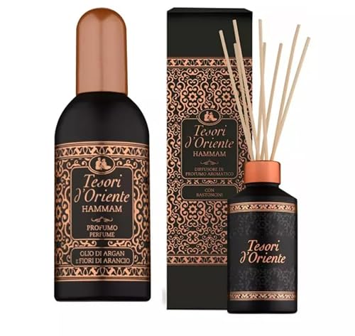 Tesori d'Oriente Hammam Duft-Set – Zwei in Einem: 1X Eau de Toilette 100 ml & 1X Aromatic Duftdiffuser 200 ml – Orientalisches Raumduft Wellness-Set, Geschenkset für Damen und Raumduft mit Stäbchen von SUYASA