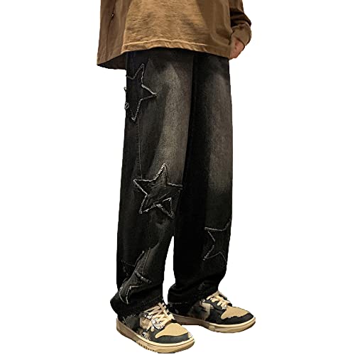 Herren Streetwear Jeans Grunge Hip Hop Baggy Denim Hosen Ästhetische Harajuku Loose Fit Straight Leg Jeans Gothic Hosen von SUYGGCK