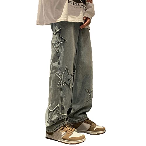 Herren Streetwear Jeans Grunge Hip Hop Baggy Denim Hosen Ästhetische Harajuku Loose Fit Straight Leg Jeans Gothic Hosen von SUYGGCK