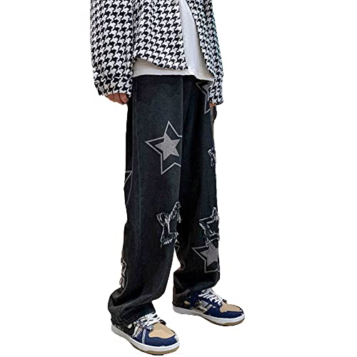 Herren Streetwear Jeans Grunge Hip Hop Baggy Denim Hosen Ästhetische Harajuku Loose Fit Straight Leg Jeans Gothic Hosen von SUYGGCK