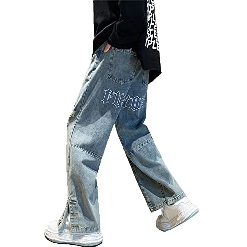 Herren Streetwear Jeans Grunge Hip Hop Baggy Denim Hosen Ästhetische Harajuku Loose Fit Straight Leg Jeans Gothic Hosen von SUYGGCK