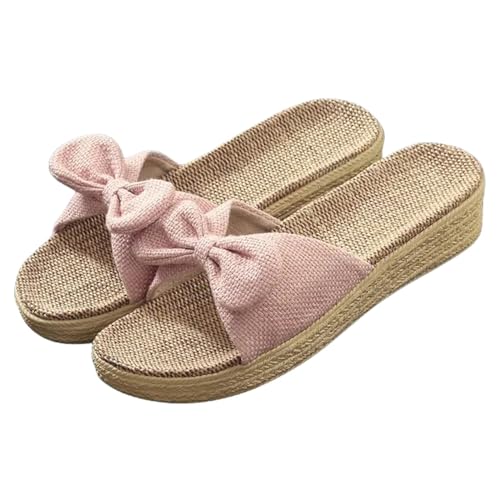 SUYHKO Hausschuhe Damen Frauen Dicke Plattform Flachsruhrschuhe Sommer Beach Leinen Folien Sohle Sandalen-bowknot-p-35-36 (230 Mm) von SUYHKO