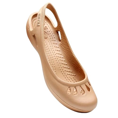 SUYHKO Hausschuhe Damen Sommer Leichtes Anti -slip -loch -schuhe Frauen Flache Boden Sandalen Krankenschwester Outdoor Beach Schuh-golden-w6–230 Mm von SUYHKO